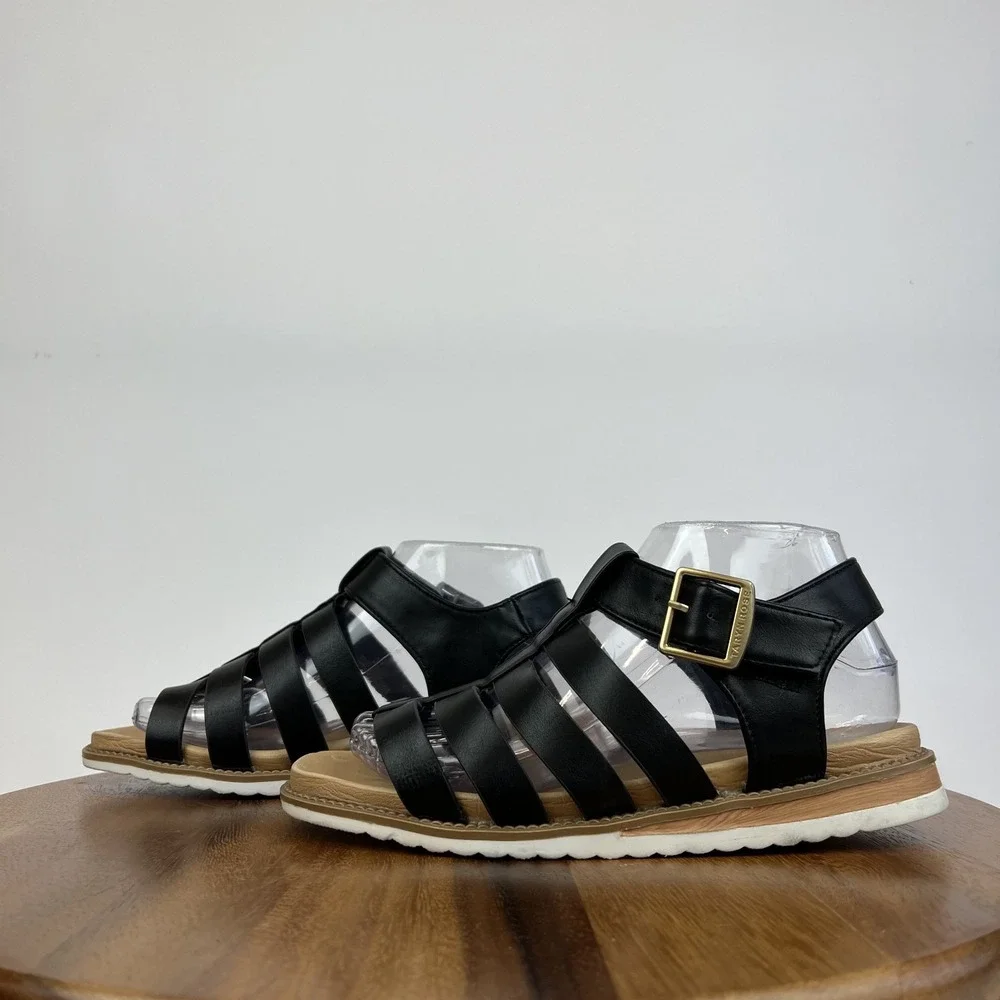 Womens Taryn Rose Glady Black Faux Leather Stappy Gladiator Sandals Size 7 M GUC